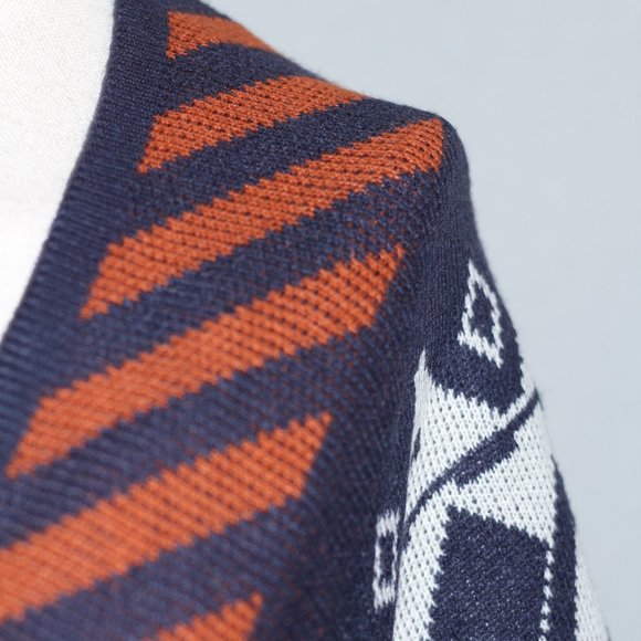 Blue & Orange Wool Tribal Fringe Shawl - Picture 2 of 15